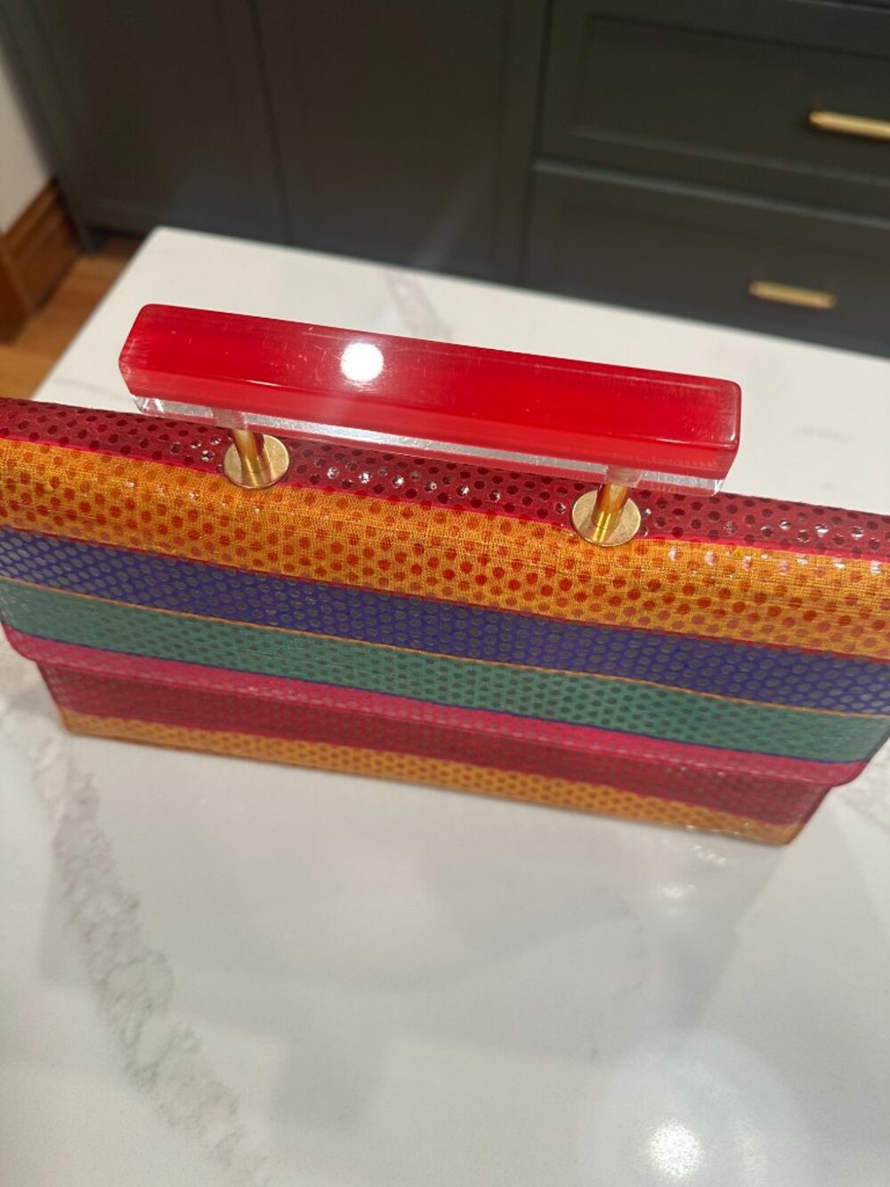 Vintage Timothy Hitsman Colorful Striped Structured Purse with Acrylic Handle - Picture 6 of 11